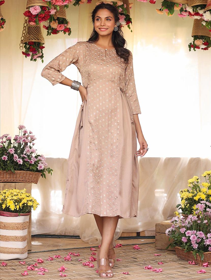 brown printed a-line kurta - 18386026 - Zoom Image - 4