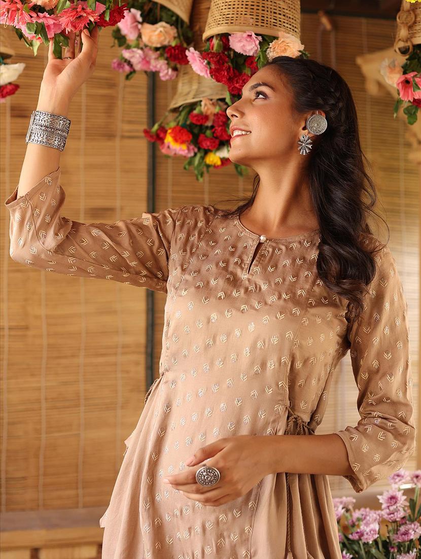 brown printed a-line kurta - 18386026 - Zoom Image - 5