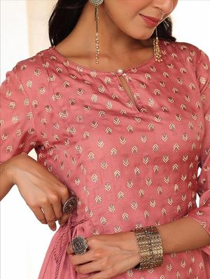 pink printed a-line kurta - 18386027 - Standard Image - 6