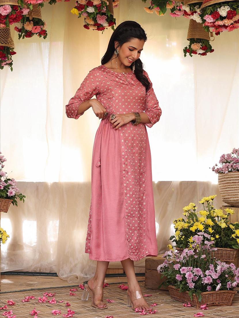 pink printed a-line kurta - 18386027 - Zoom Image - 3