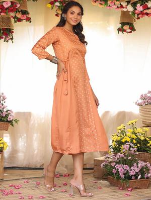 orange printed a-line kurta - 18386028 - Standard Image - 2