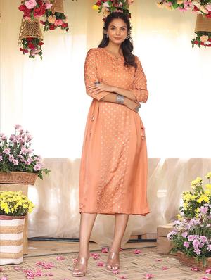 orange printed a-line kurta - 18386028 - Standard Image - 3