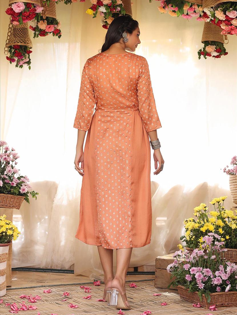 orange printed a-line kurta - 18386028 - Zoom Image - 4