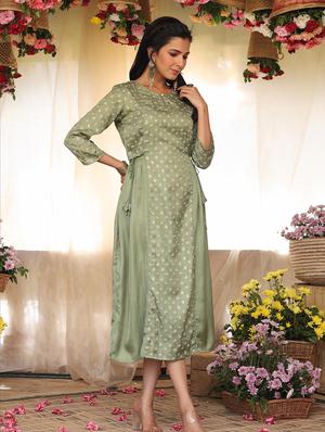 green printed a-line kurta - 18386029 - Standard Image - 2