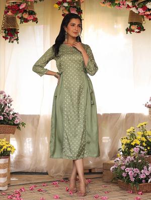 green printed a-line kurta - 18386029 - Standard Image - 3