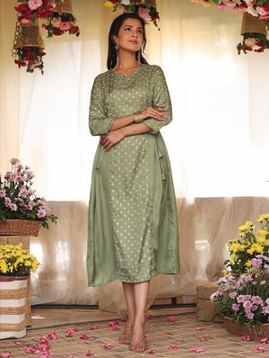 green printed a-line kurta - 18386029 - Standard Image - 4
