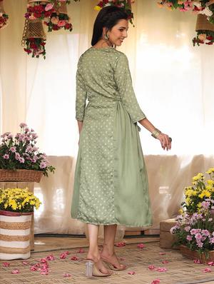 green printed a-line kurta - 18386029 - Standard Image - 5
