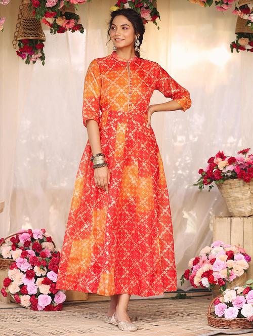 orange bandhani anarkali kurta - 18386030 - Standard Image - 1