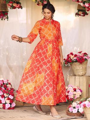 orange bandhani anarkali kurta - 18386030 - Standard Image - 2
