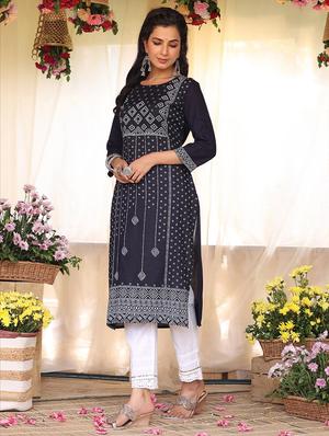 black bandhani straight kurta - 18386044 - Standard Image - 2