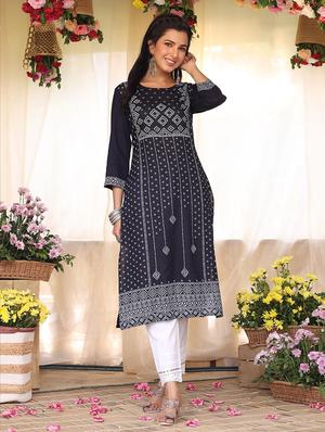 black bandhani straight kurta - 18386044 - Standard Image - 3