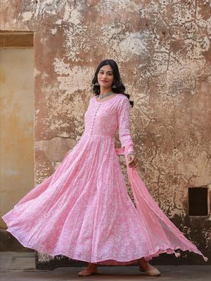 lace detailed printed kurta dupatta set - 18386072 - Standard Image - 3
