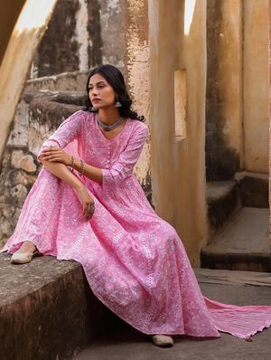lace detailed printed kurta dupatta set - 18386072 - Standard Image - 4