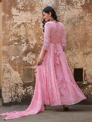 lace detailed printed kurta dupatta set - 18386072 - Standard Image - 5