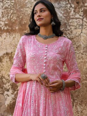 lace detailed printed kurta dupatta set - 18386072 - Standard Image - 6