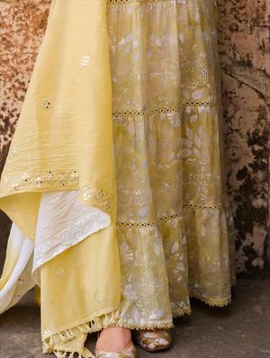 mustard floral anarkali kurta - 18386074 - Standard Image - 4