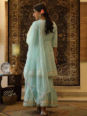 blue cotton kurta sharara set - 18386104 - Standard Image - 4