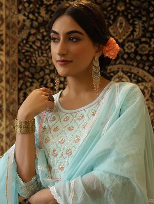 blue cotton kurta sharara set - 18386104 - Standard Image - 6