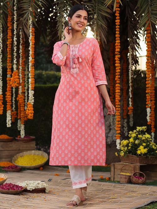 block print kurta pant set - 18386160 - Standard Image - 1