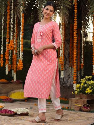 block print kurta pant set - 18386160 - Standard Image - 3
