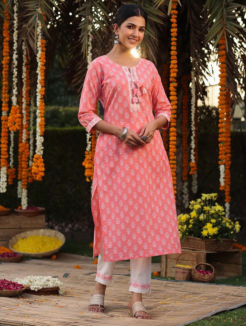 block print kurta pant set - 18386160 - Zoom Image - 2
