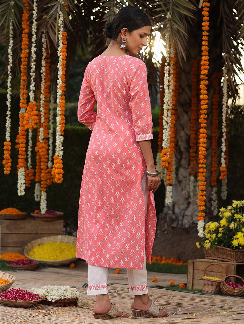 block print kurta pant set - 18386160 - Zoom Image - 4