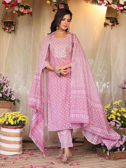 printed kurta pant set with dupatta - 18386176 - Standard Image - 1