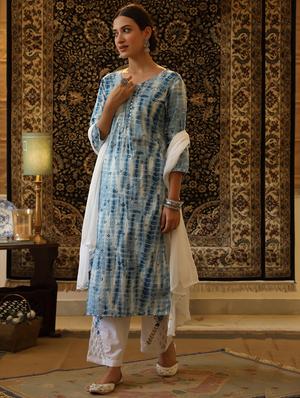 blue cotton suit set - 18386204 - Standard Image - 3
