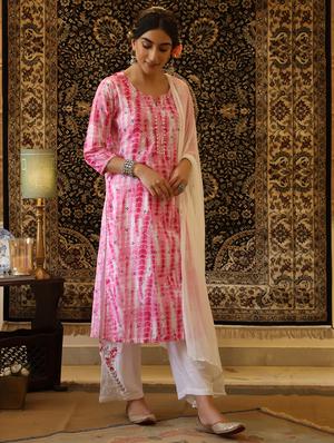 pink cotton suit set - 18386206 - Standard Image - 3