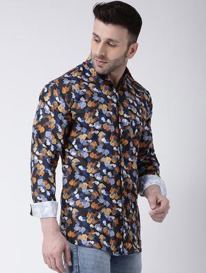 navy-blue printed casual shirt - 18386317 - Standard Image - 3