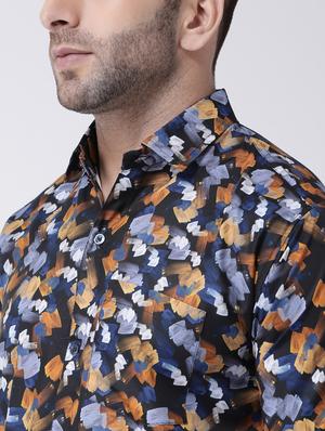 navy-blue printed casual shirt - 18386317 - Standard Image - 6