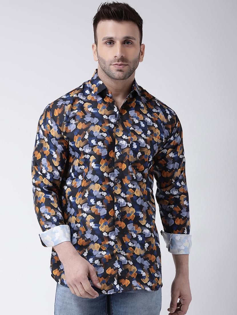 navy-blue printed casual shirt - 18386317 - Zoom Image - 1