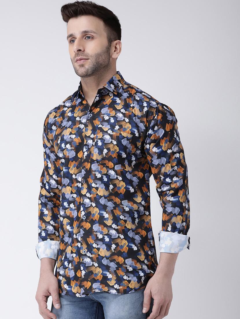 navy-blue printed casual shirt - 18386317 - Zoom Image - 2
