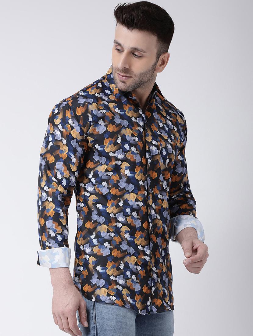navy-blue printed casual shirt - 18386317 - Zoom Image - 3