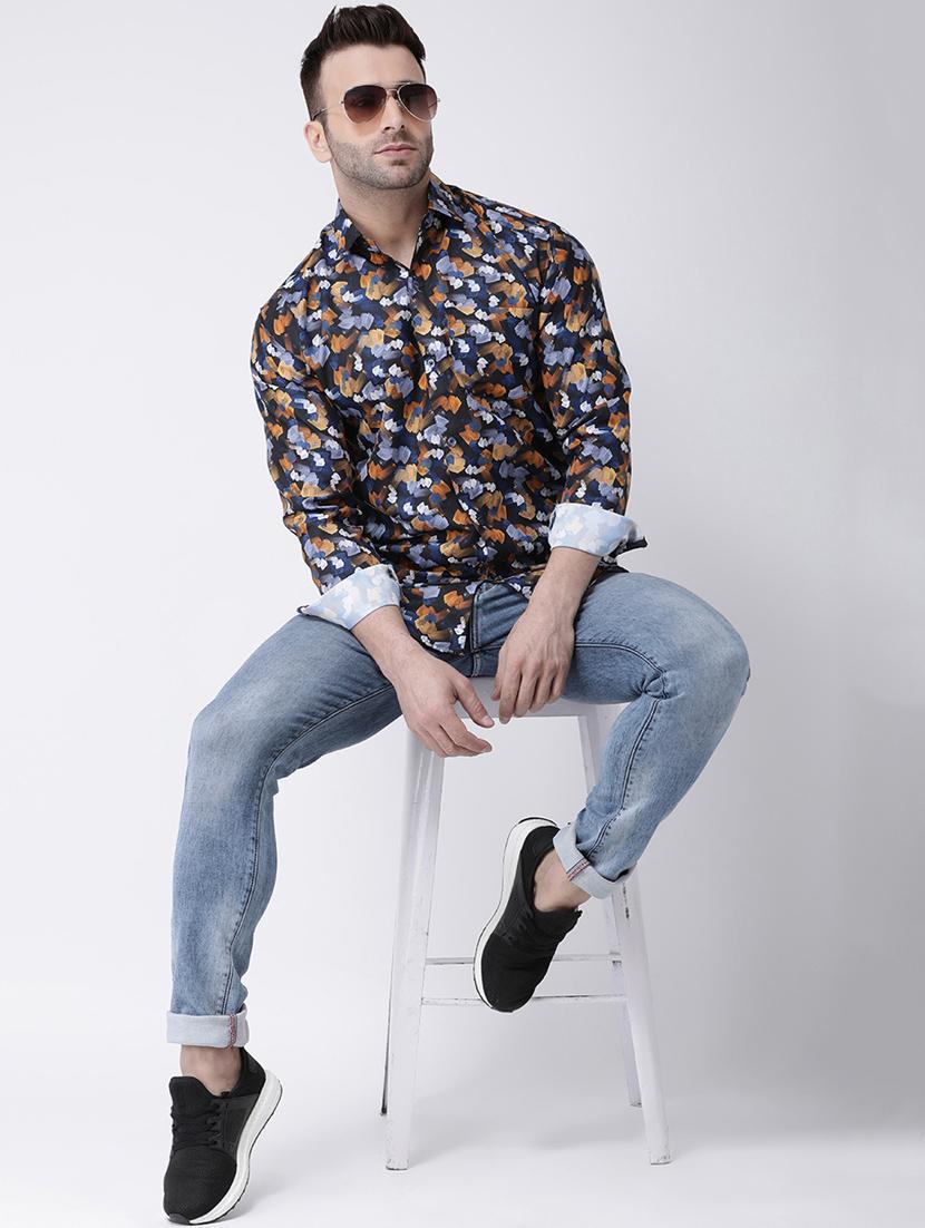 navy-blue printed casual shirt - 18386317 - Zoom Image - 5