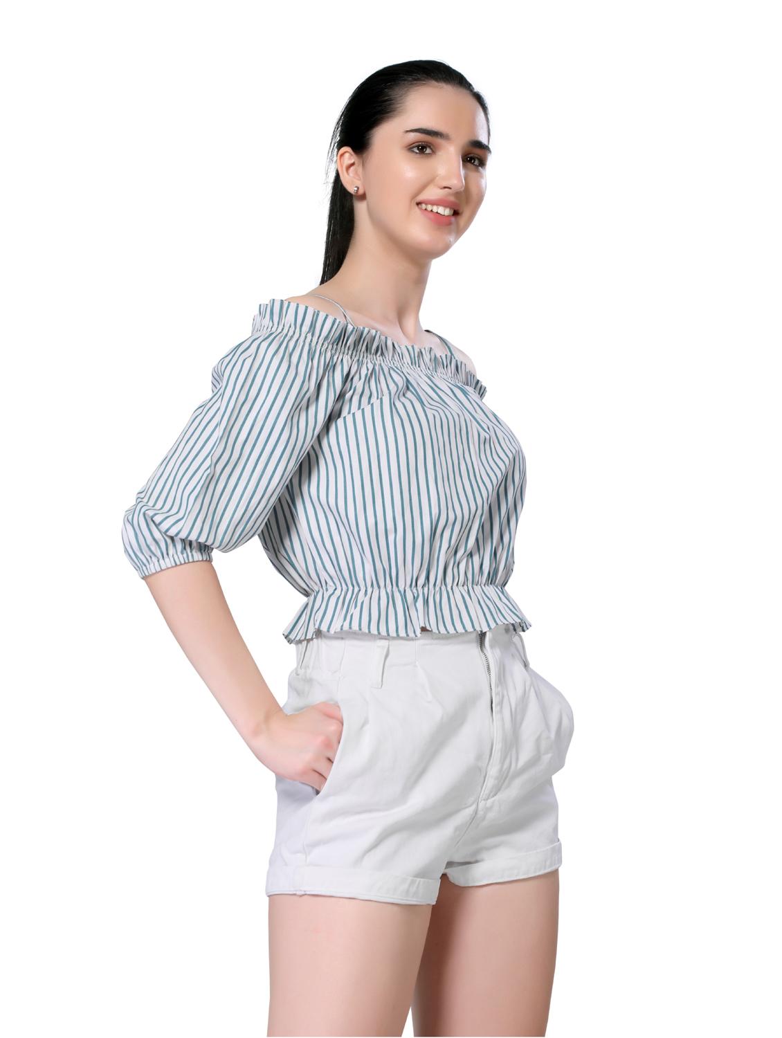 cold shoulder striped top - 18386547 - Zoom Image - 2