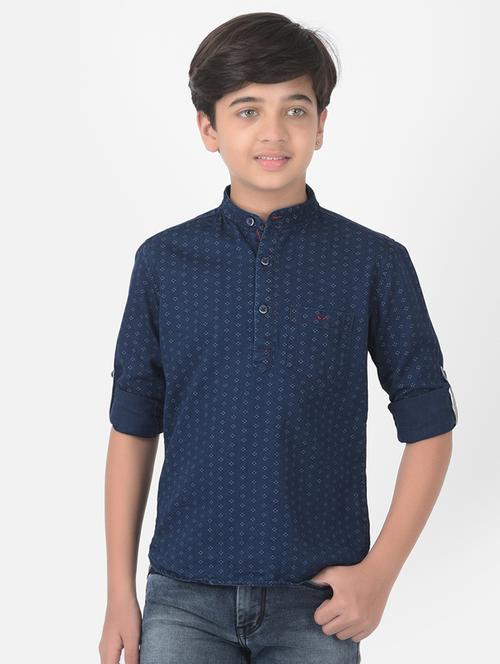 navy blue printed short kurta - 18386616 - Standard Image - 1