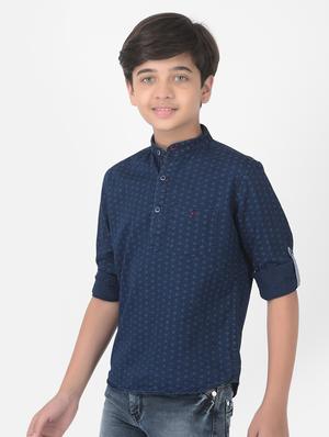 navy blue printed short kurta - 18386616 - Standard Image - 2
