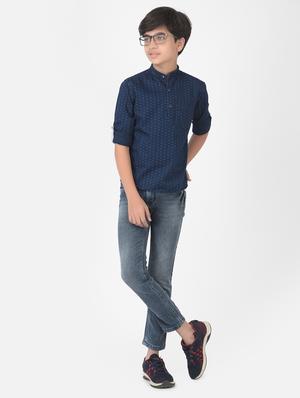 navy blue printed short kurta - 18386616 - Standard Image - 4
