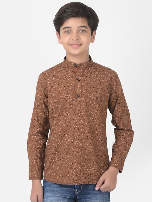 brown printed short kurta - 18386617 - Standard Image - 1