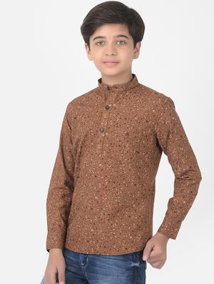 brown printed short kurta - 18386617 - Standard Image - 2