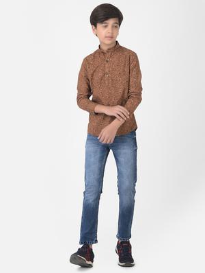 brown printed short kurta - 18386617 - Standard Image - 4