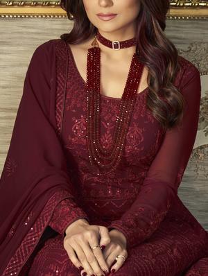 maroon georgette anarkali suits semistitched suit - 18387666 - Standard Image - 4