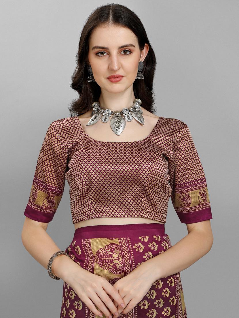 self design woven saree with blouse - 18388153 - Zoom Image - 4