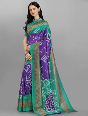 blue silk printed saree with blouse - 18388162 - Standard Image - 2