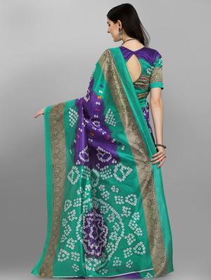 blue silk printed saree with blouse - 18388162 - Standard Image - 3