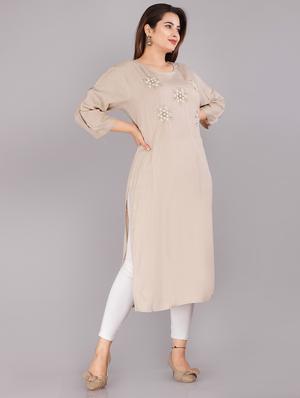 beige embroidered straight kurta - 18388769 - Standard Image - 2