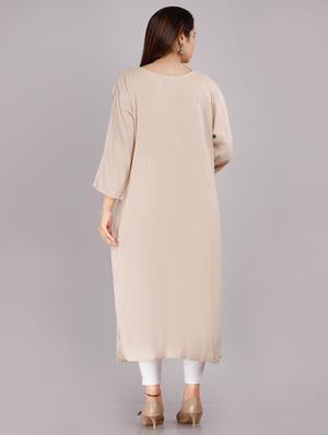 beige embroidered straight kurta - 18388769 - Standard Image - 3