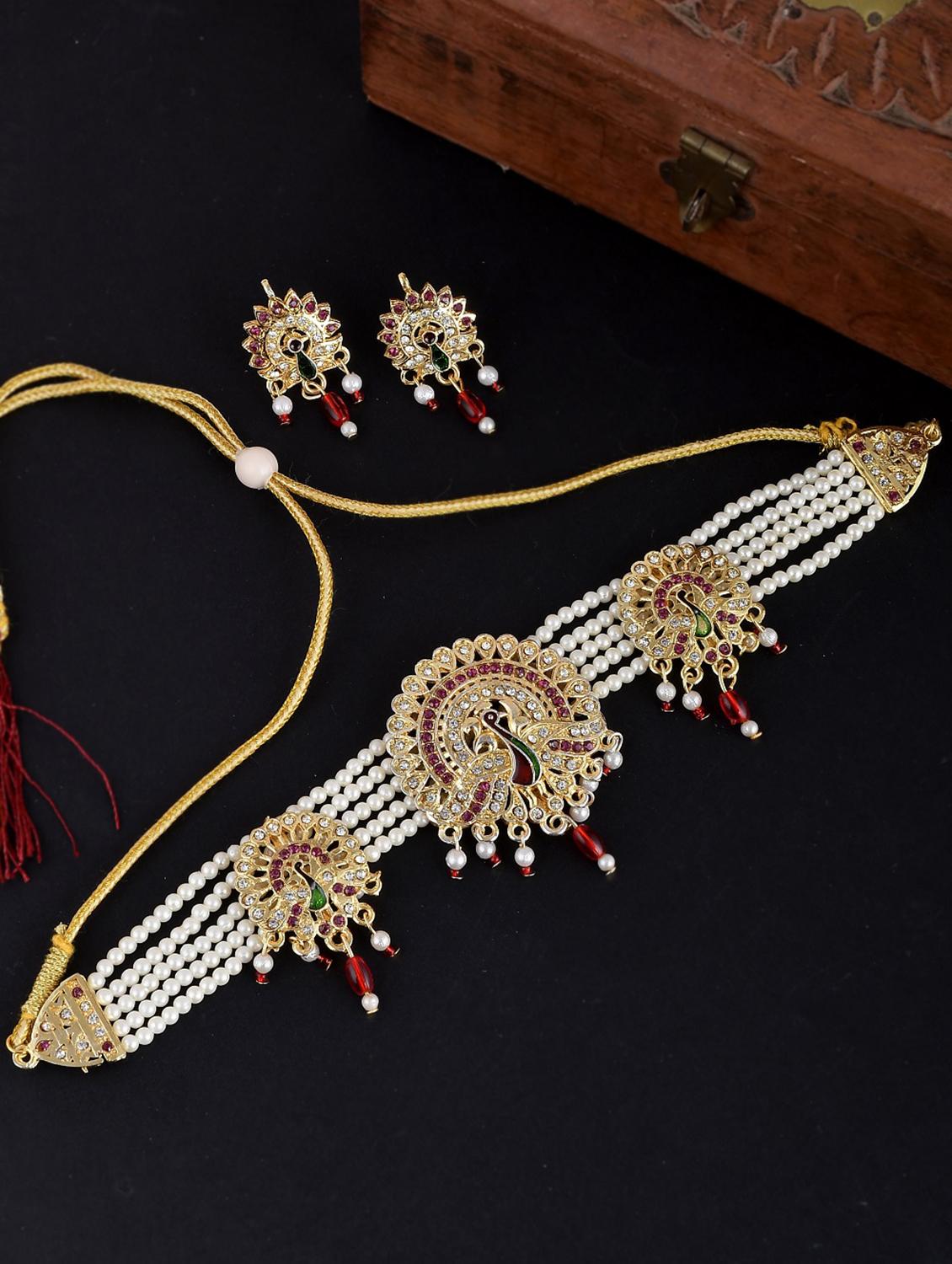 white brass necklaces and earring - 18388805 - Zoom Image - 2