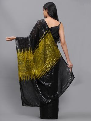 gold georgette embroidered saree with blouse - 18389056 - Standard Image - 2